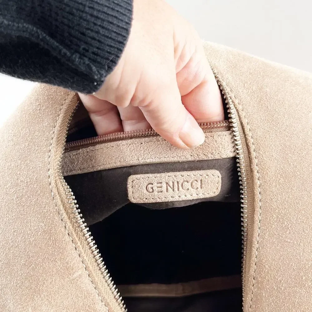 Genicci Leather Suede Shoulder Hobo Bag Purse Camel Tan Brown - Picture 8 of 10